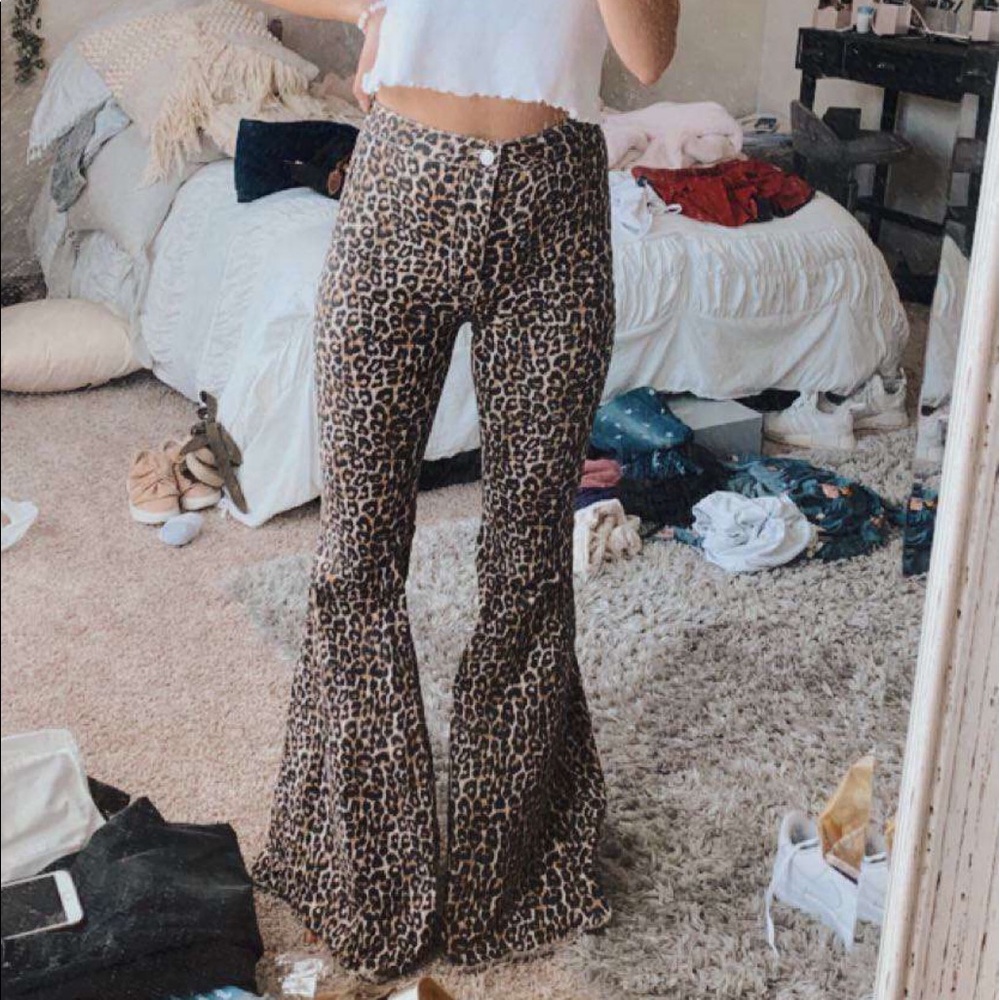 Free People Cheetah Bell Bottom Jeans